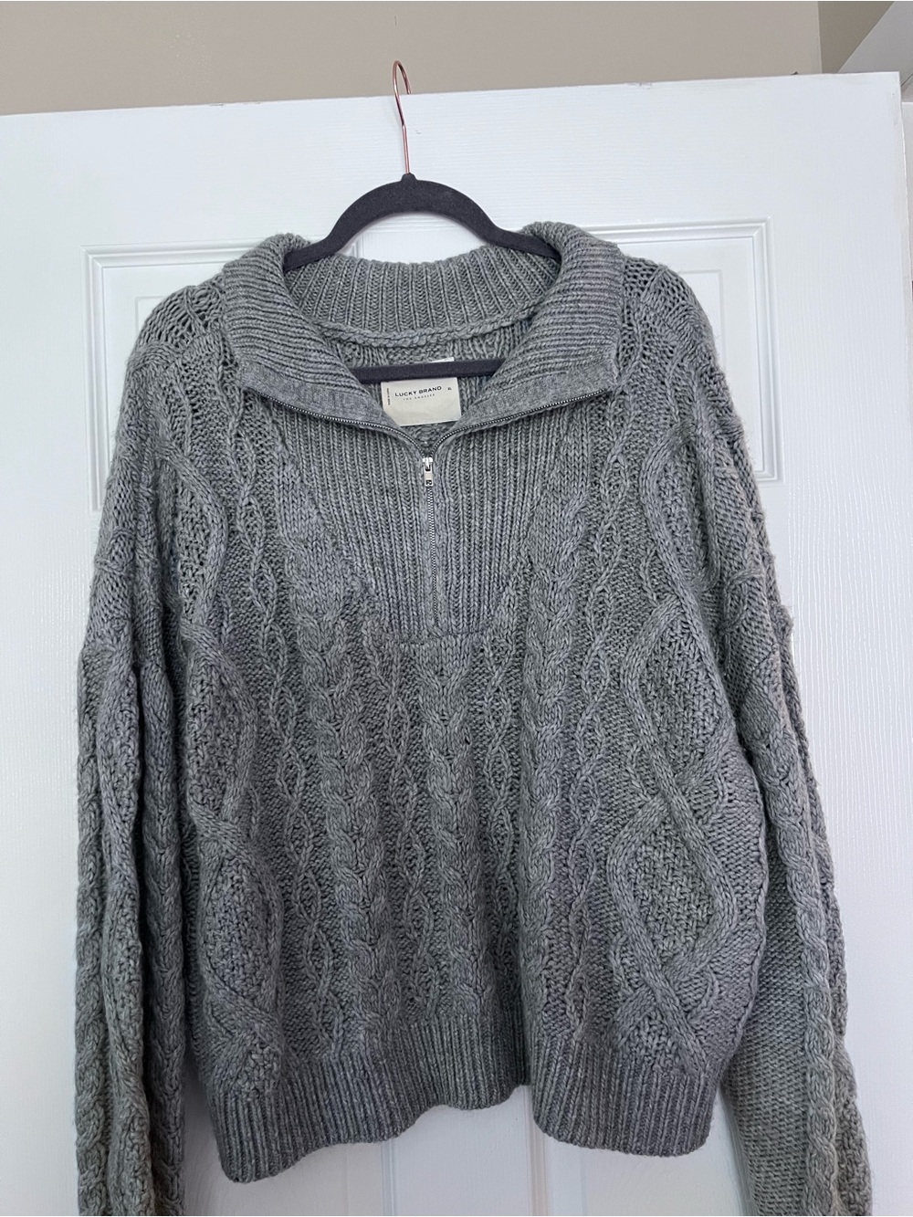 Lucky Brand Gray Cable-Knit Half-Zip Turtleneck Sweater